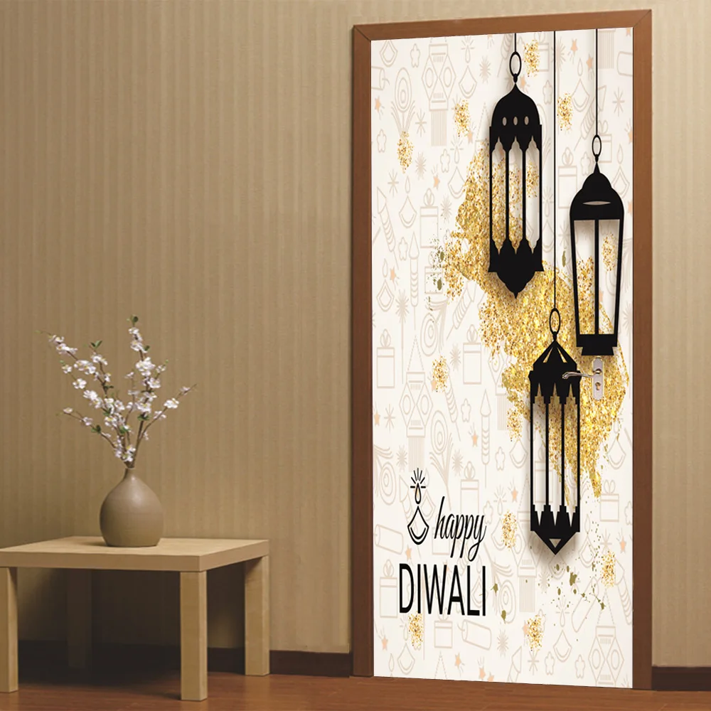 

Creative Lamp Door Stickers For Living Room Bedroom PVC Self Adhesive Wallpaper Home Decor 3D Waterproof Mural Paper DIY Poster
