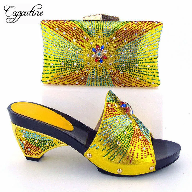 Итальянский дизайн со стразами Обувь и сумка в комплекте новая модная обувь на