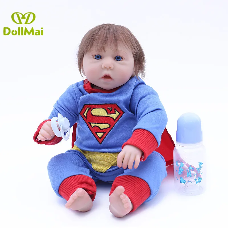 

45" Handmade Lifelike Reborn Dolls Silicone Vinyl Baby boy Doll Toys Gift with Pacifier bottle Bebes reborn