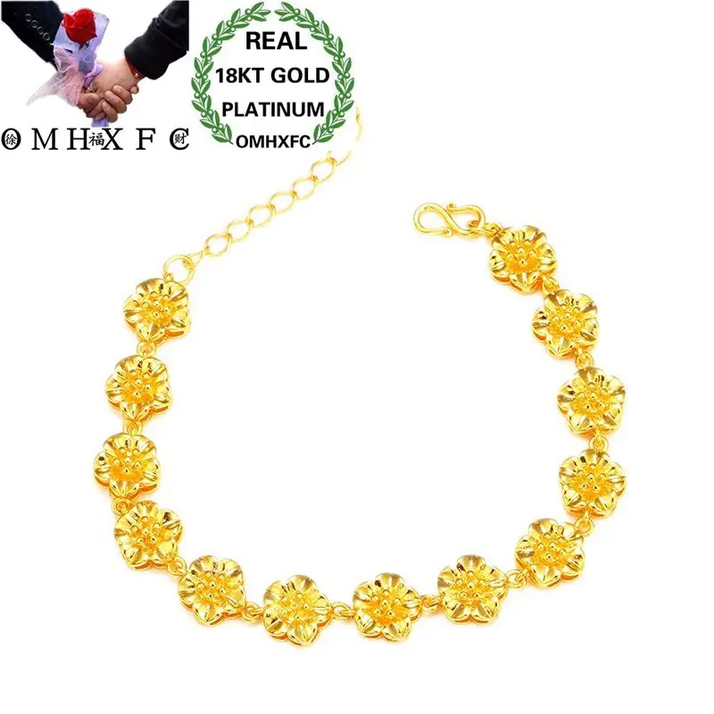 

OMHXFC Wholesale European Fashion Woman Girl Bride Party Birthday Wedding Gift Vintage Flowers Chain 18KT Gold Bracelet ES50