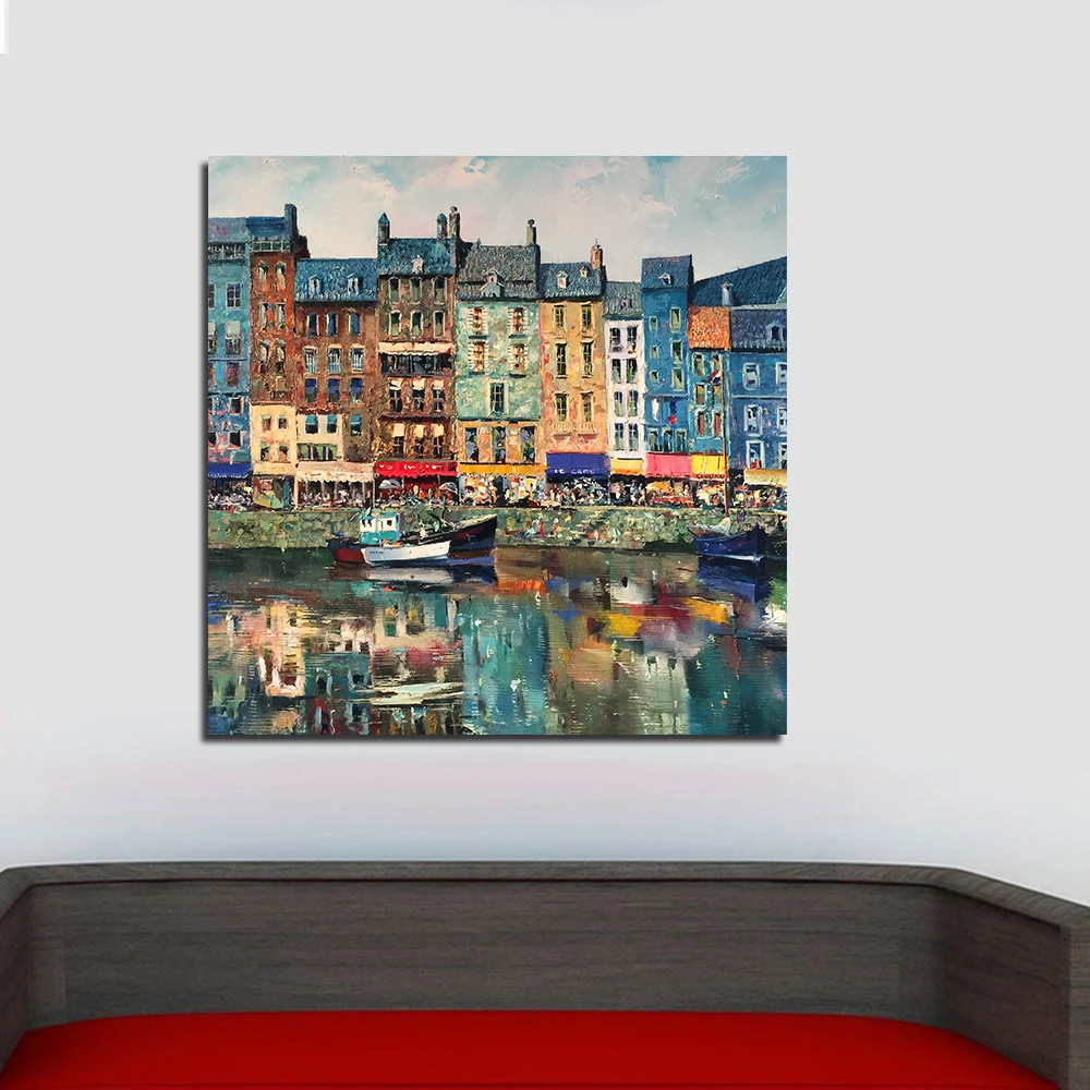 Картина маслом JQHYART с изображением дома лодки холст домашний декор настенные