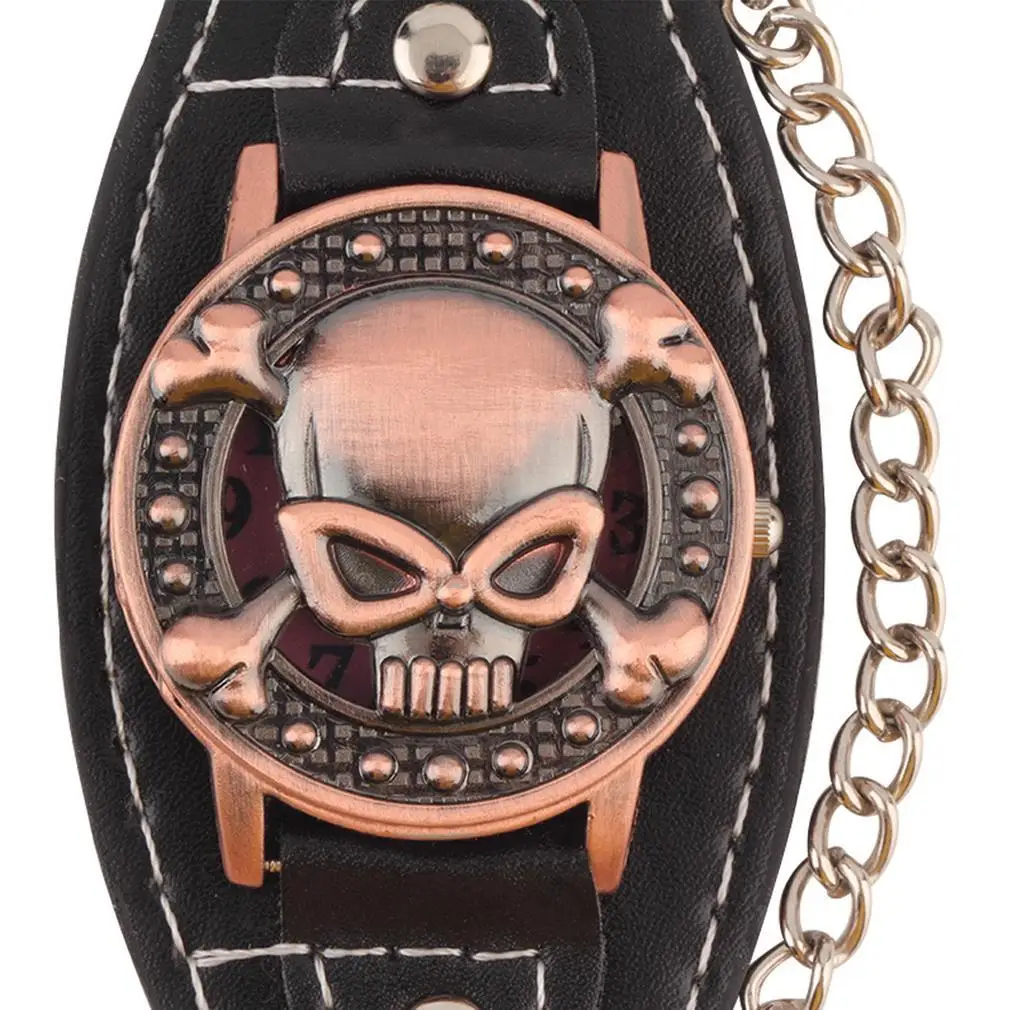 Кварцевые часы OUTAD с черепом мужские и женские модные кожаные Наручные кожаным