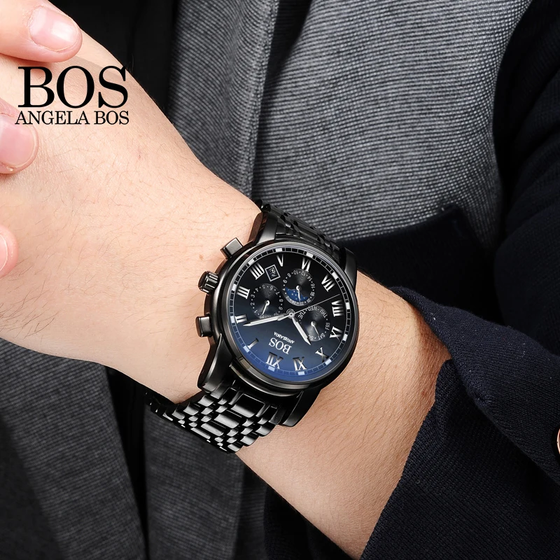Часы ANGELA BOS мужские с маленьким циферблатом рабочие водонепроницаемые