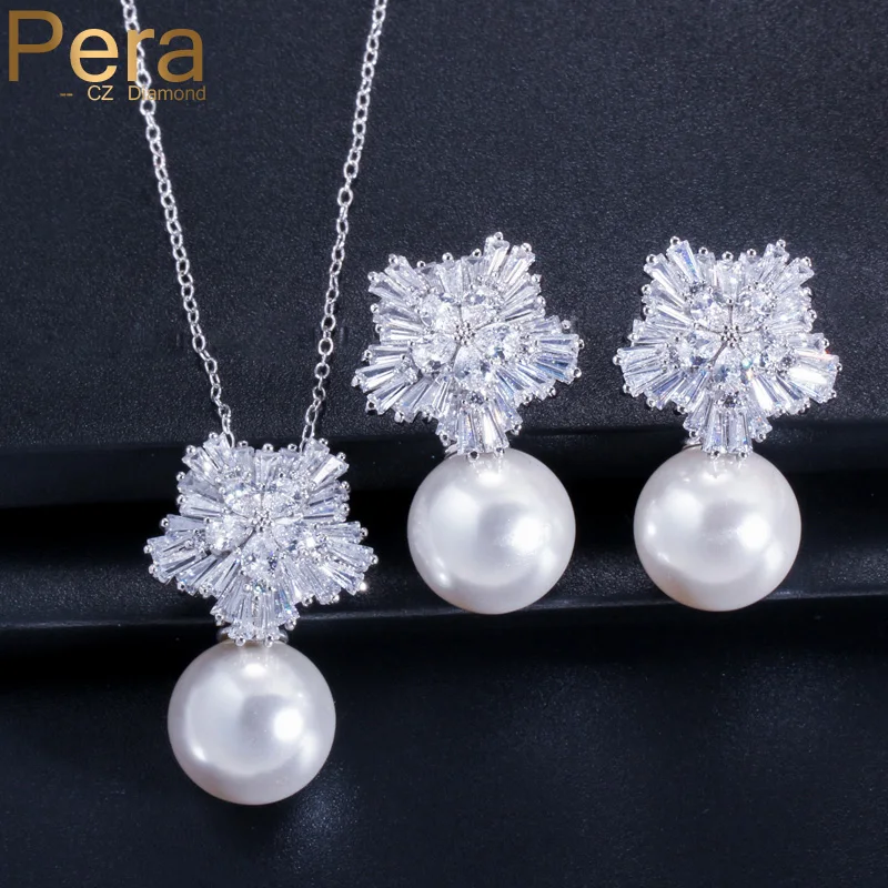 Ожерелье и серьги подвески женские с искусственным жемчугом фианитом|necklace and
