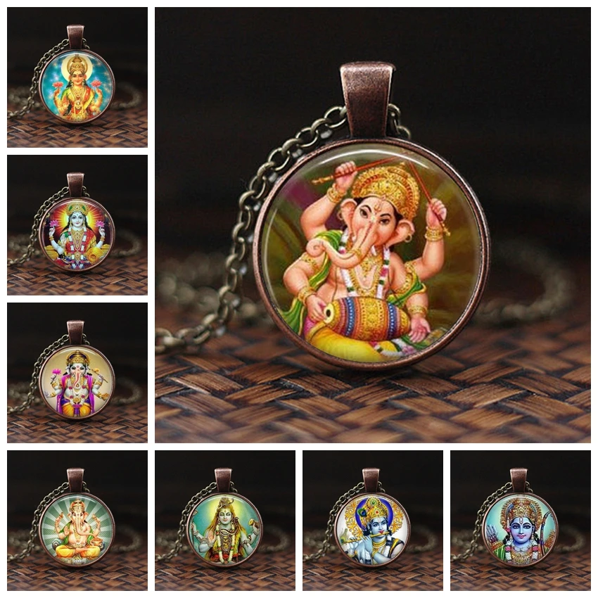 Lakshmi Goddess Glass Dome Fashion Accessories Necklace Jewelry Hinduism Amulet Charm Cabochon Pendant for Him or Her | Украшения и