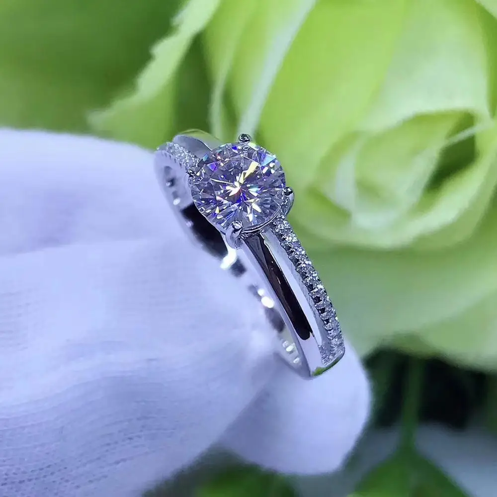 Круглое серебряное Moissanite кольцо 1ct D VVS роскошное Weding для женщин | Украшения и