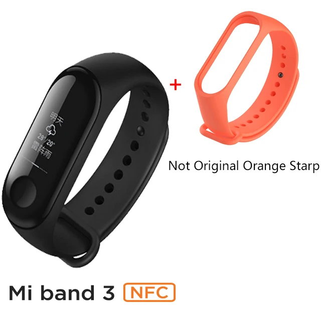 Orange Xiaomi Mi band 3 NFC версия 0,7" OLED большой сенсорный экран новые умные браслеты браслет - Цвет: Orange