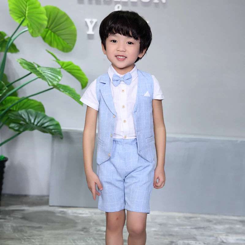 LUOBOBEIBEI Boy Kids Clothes Child Casual Set Spring Summer Baby Formal 4 Pcs Vest Shirt Pant |
