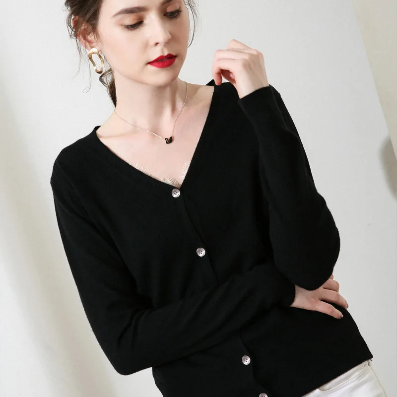 New arriving cardigan women's V-neck knitted primer shirt with pure colour casual sweater |