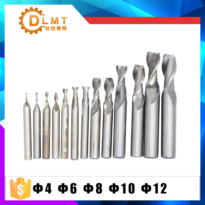 Концевая фреза с 2 зубьями и прямым хвостовиком 5 шт./компл. HSS CNC 4 6 8 10 12 мм|2 flute|milling