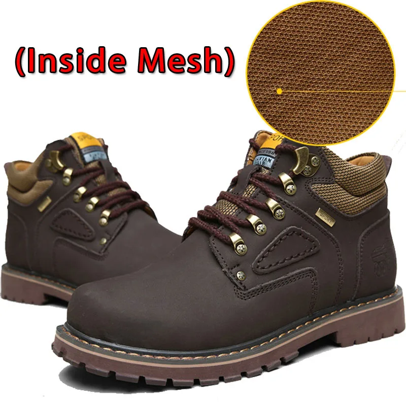 Mesh Dark Brown SURGUT/Новинка; зимние мужские ботильоны в байкерском стиле; меховые плюшевые теплые классические модные зимние ботинки; сезон осень; мужские повседневные уличные рабочие ботинки - Цвет: Mesh Dark Brown
