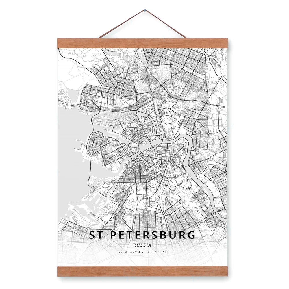 Санкт Петербург Карта Города России деревянная рамка холст живопись домашний