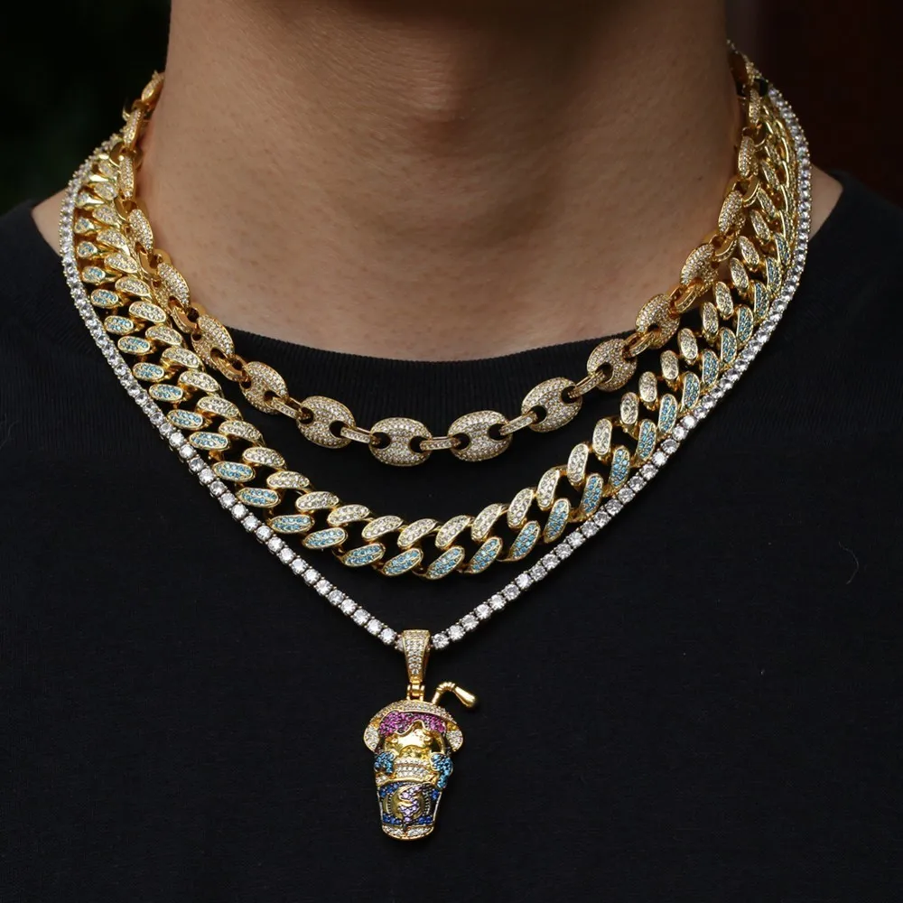 Ожерелье унисекс многоцветное с фианитами в стиле хип-хоп | Украшения и