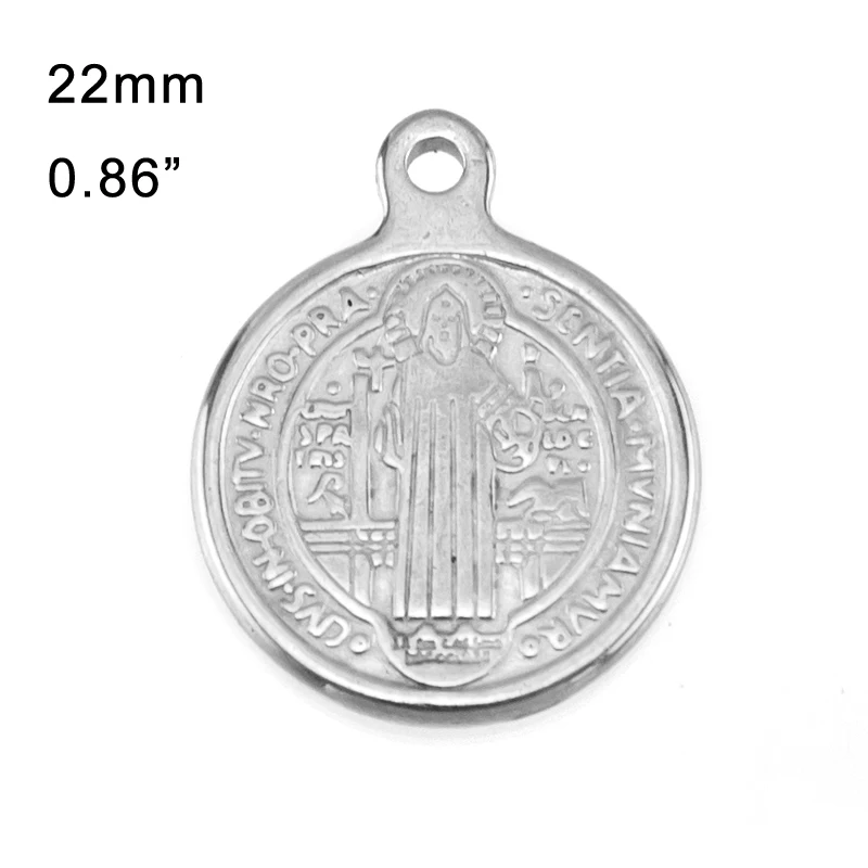 22mm-1Loop-Steel 50 шт. Подвеска для отца орден Святого Бенедикта св. Бенедикта бирки монета из нержавеющей стали католической церкви Круглый Разъем Подвески - Metal color: 22mm-1Loop-Steel