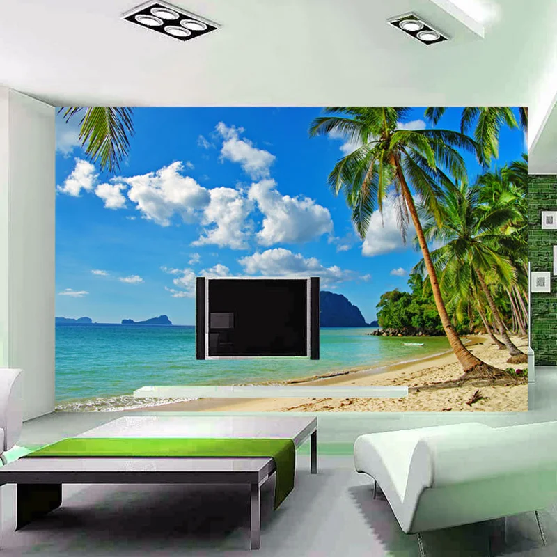 Фотообои для гостиной дивана пляжа дерева гостиной|wall paper|mural wall paper3d mural |