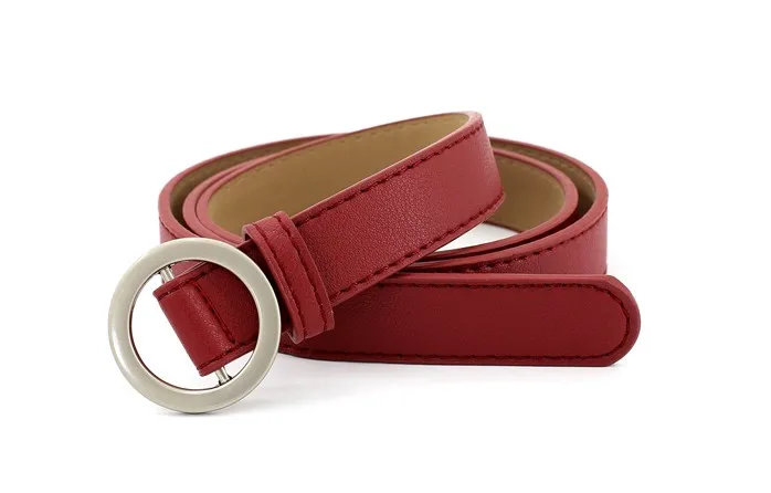 red color Модные дизайнерские ремни из черной искусственной кожи без игольной пряжки ремня серебряные круглые пряжки украшения джинсовые студенческие простые повседневные брюки - Цвет: red color