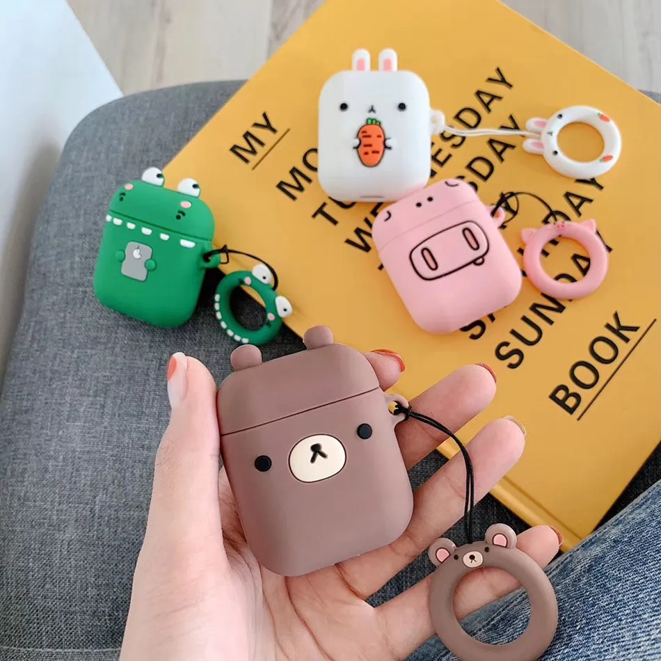 3D мультфильм Чехлы для AirPods чехол милый крокодил наушники в виде кролика Apple Airpods 2