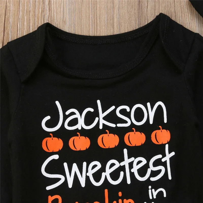 

3PCS Newborn Infant Baby Boys Girls Clothes Outfits Set Halloween Pumpkin Print Romper Bodysuit Long Pants Leggings Legging Caps