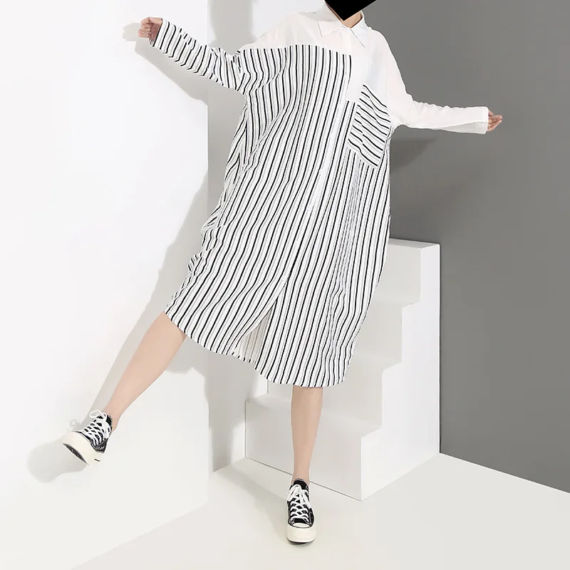 Новое свободное Полосатое платье-рубашка на пуговицах женская одежда платье с
