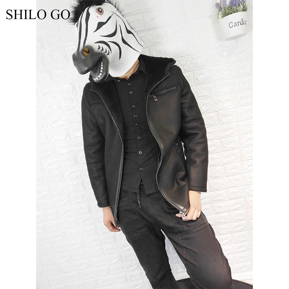 SHILO GO Leather Jacket mens Winter Fashion sheepskin genuine leather coat hooded Casual loose zipper warm | Мужская одежда