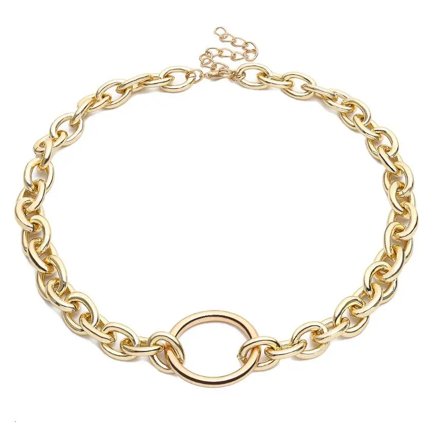 Gold Necklace KMVEXO панковские толстые цепи женские винтажные массивные Ювелирные наборы золото серебро воротник свитер с чокером ожерелье набор подарок Ne+ BR - Окраска металла: Gold Necklace