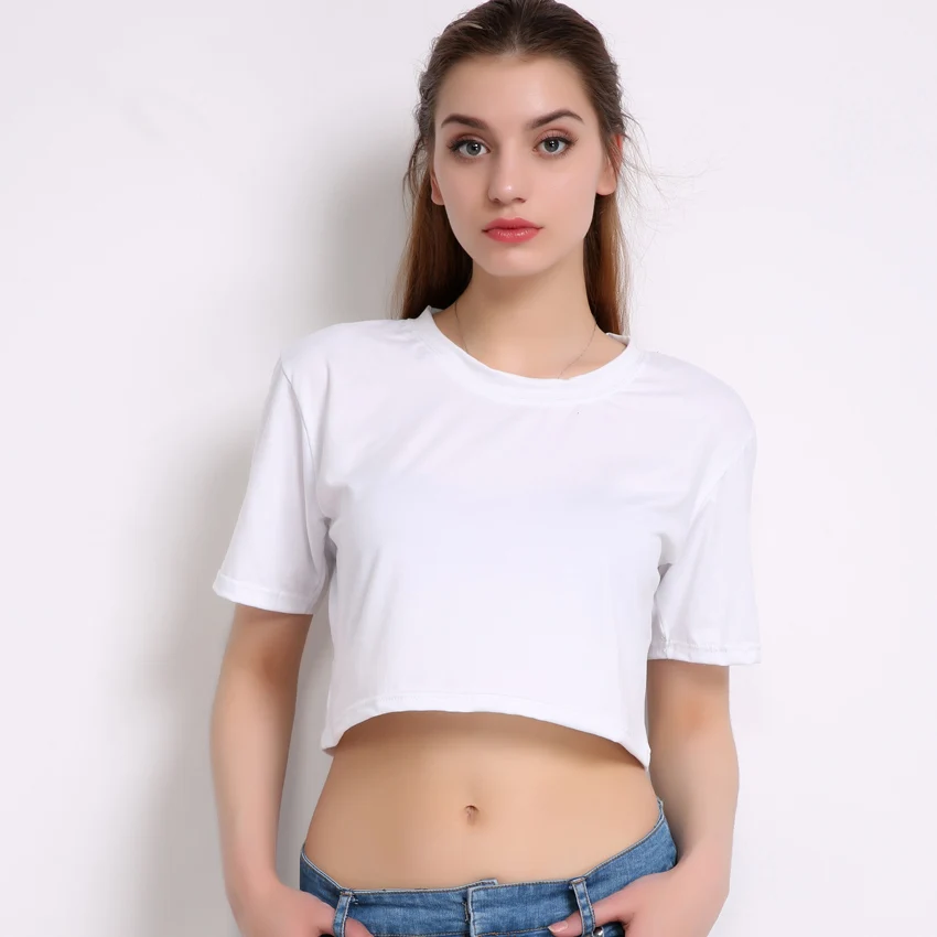 Короткая футболка Для женщин летние однотонные Растениеводство Топ 2017 короткий