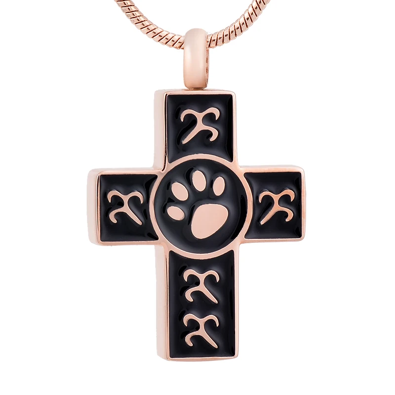 

IJD9451 Stainless Steel Trumpet Cross and Dog Cat Paw Print Cremation Keepsake Necklace for Ashes Urn Gray Memorial Pendant
