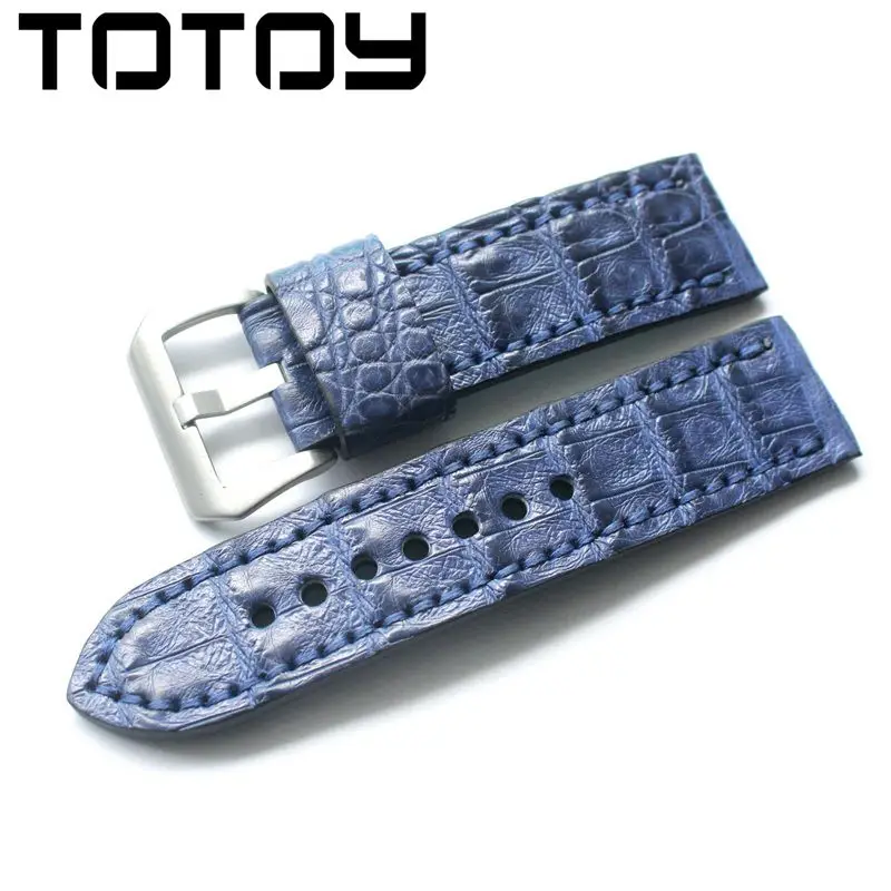 Bule B TOTOY ручной работы из крокодиловой кожи Ремешки для наручных часов 26 мм большая кость из крокодиловой кожи Ремешки для наручных часов, винтажные для PAM мужской ремень - Цвет ремешка: Bule B