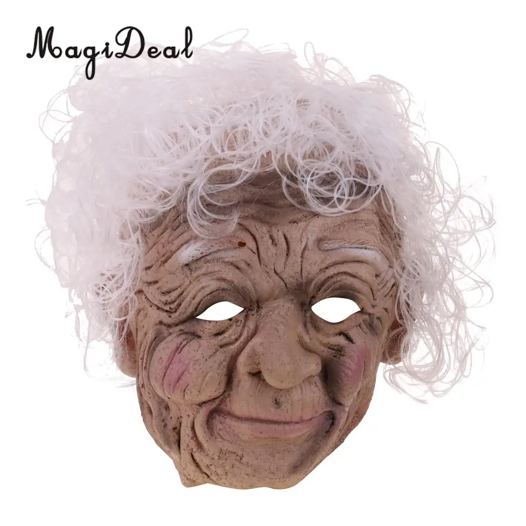 MagiDeal уродливая латексная маска для лица на Хеллоуин, морщинистая маска ведьмы для пожилых женщин, костюм для серых волос, карнавальные Вечерние Маски
