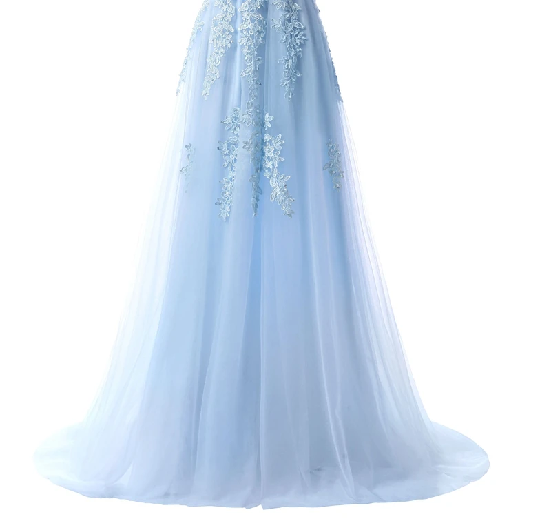 light blue SSYFashion, кружевное вечернее платье, для невесты, банкета, сексуальное, v-образный вырез, половина рукава, вышивка, длинные, вечерние, для выпускного вечера, платье на заказ - Цвет: light blue