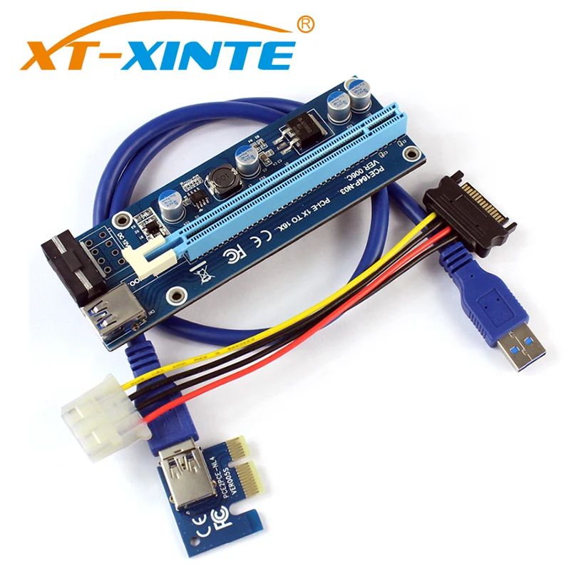 XT XINTE PCIE 1X to 16X Графический удлинитель для MOLEX DC одиночный адаптер питания ETH