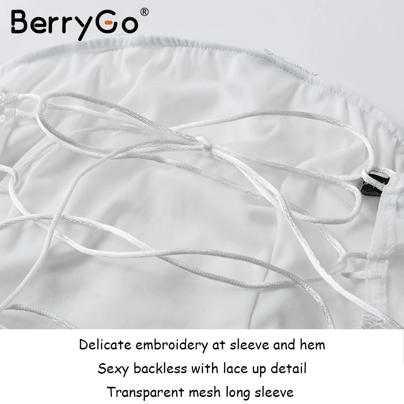 BerryGo, элегантные белые топы с вышивкой, рубашки, женские сетчатые прозрачные короткие топы, женские сексуальные топы, летние Майки, футболки