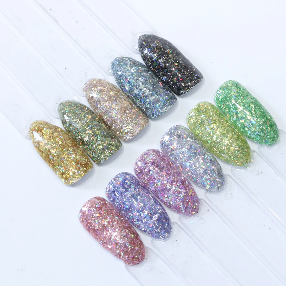 12 цветов Радужный лазер для ногтей художественные блестки лист порошок Алмазный