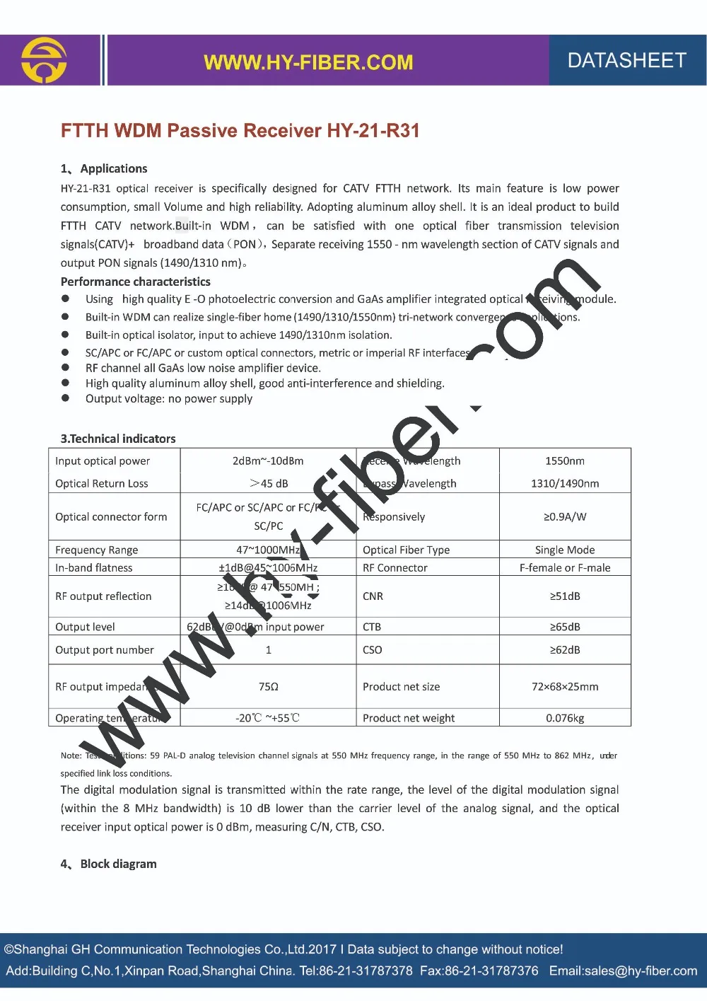 Приемник ftth CATV волоконно-оптический скрыватель пассивный приемник с WDM PON