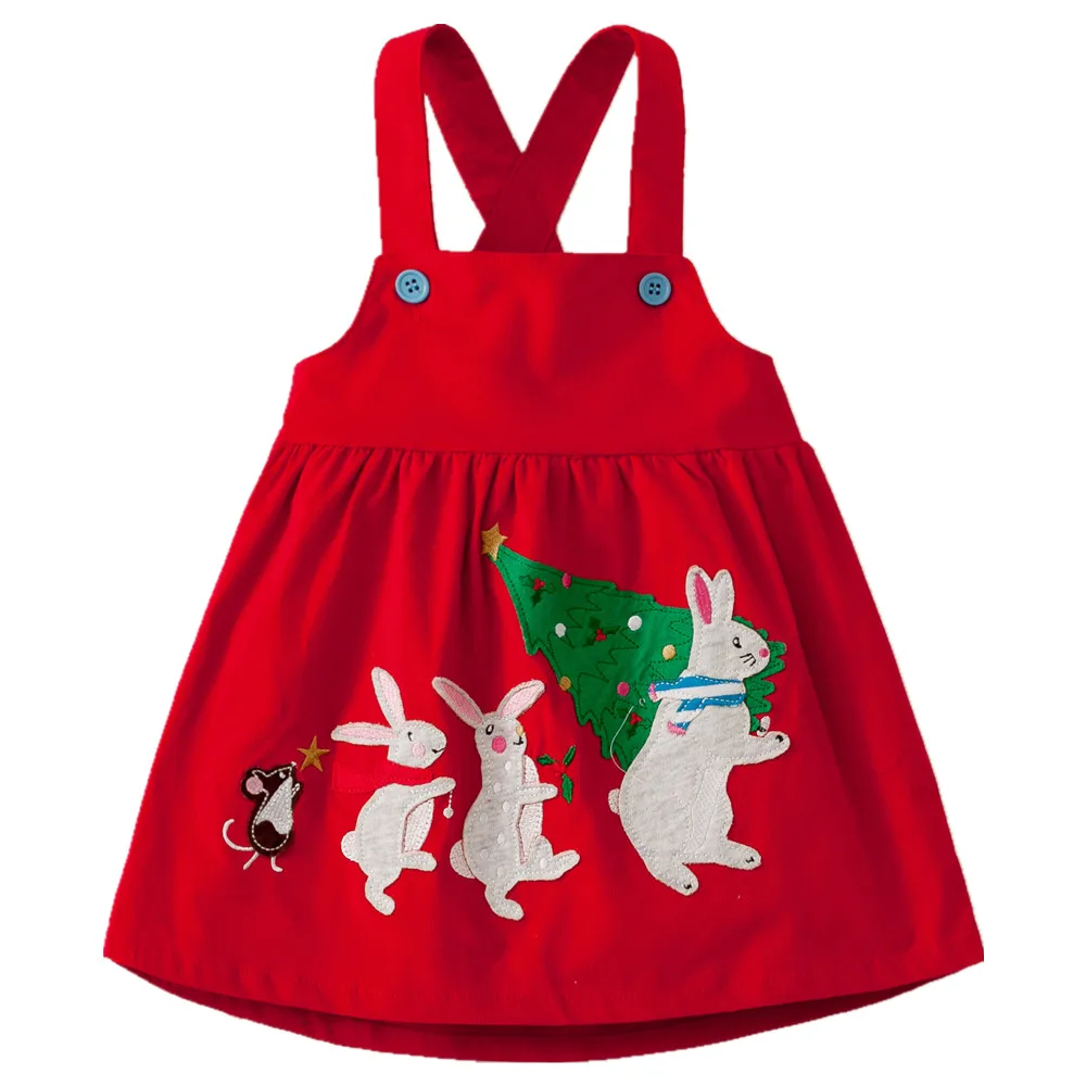 Little maven children brand 2019 Christman X'mas baby girls Corduroy Rabbit penguin New year Party red vest dress dresses | Детская
