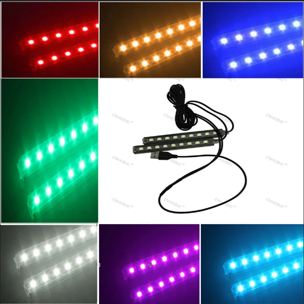 Цвет ful USB 2 шт. 9LED 7 цветов автомобиля интерьер декоративные лампы полосы комплект