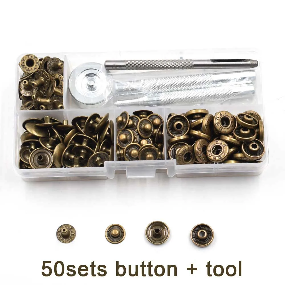 Green bronze 50 sets12.5mmSnap кнопок+ ручная установка инструмента. В коробке. Аксессуары DIY. Металлические кнопки. Джинсы. Декоративные пуговицы. Кнопки заклепки - Цвет: Green bronze