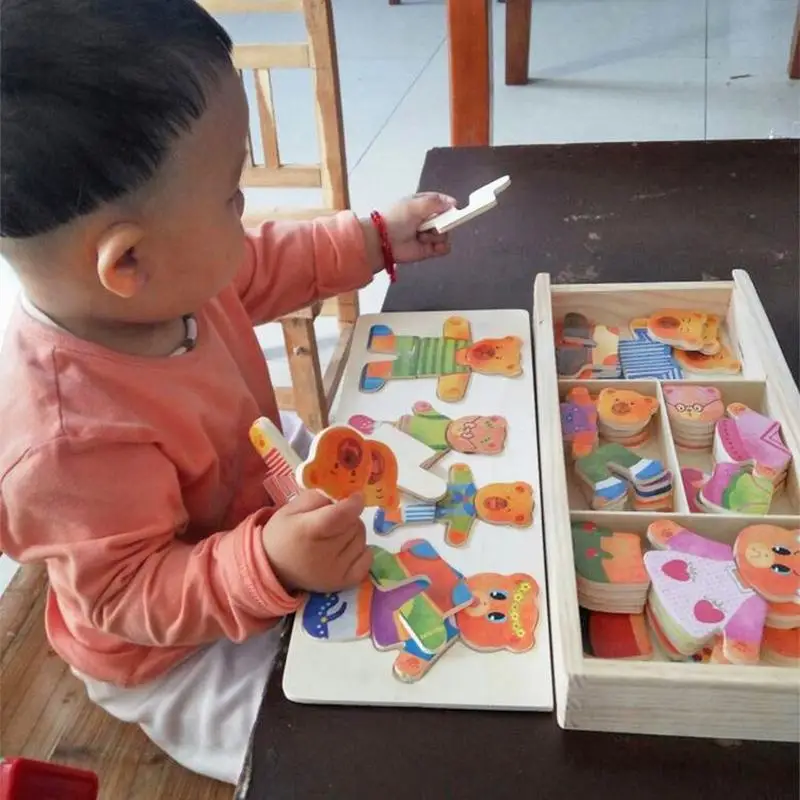 Деревянный пазл для смены одежды и платья пазлы семейного с медведем креативные