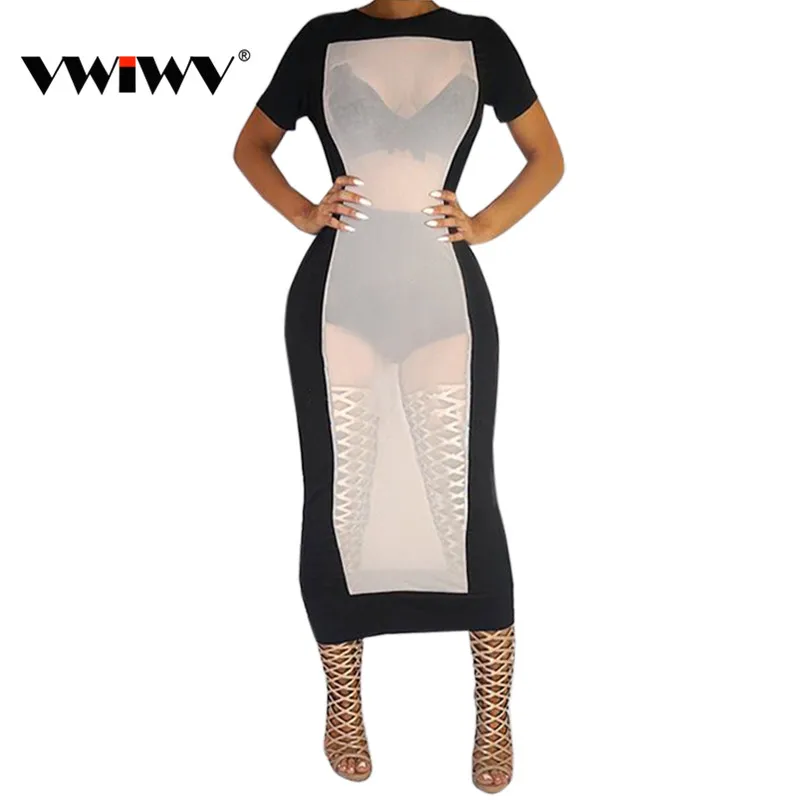 New 2018 Summer Style Women Fashion Mesh Patchwork Dress Casual Short Sleeve O Neck Ankle Length Dresses Vestidos | Женская одежда