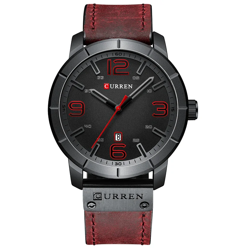 Black Red CURREN Часы мужские повседневные спортивные часы Лидирующий бренд Роскошные синие кожаные кварцевые наручные часы военные водонепроницаемые мужские часы для мужчин - Цвет: Black Red