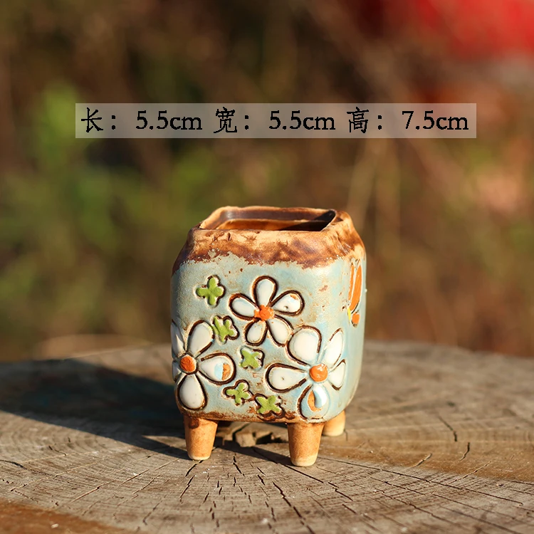 Korean Simple Fleshy Flower Pot Ceramic Hand-painted Fresh Thumb Pot Coarse Pottery Permeable Pot Peach Egg Flesh Flower