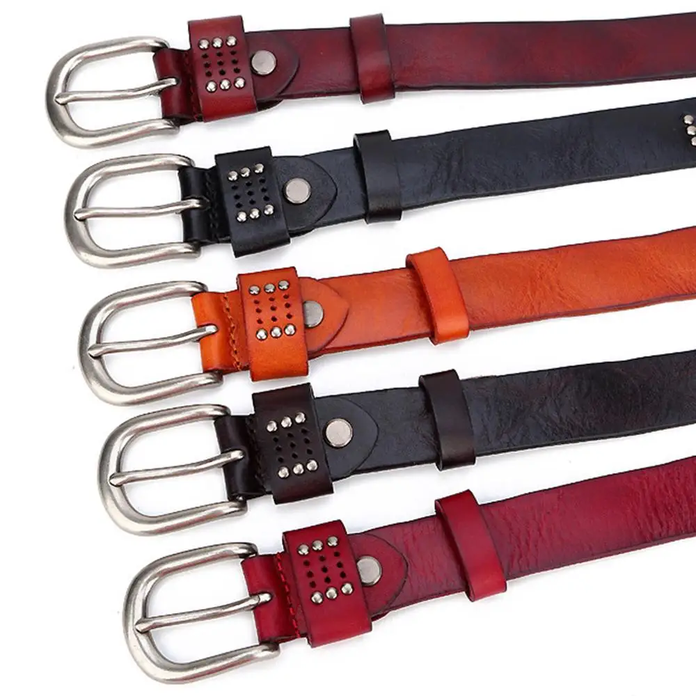 Женский ремень из натуральной кожи с заклепками длина 130 см | Аксессуары для