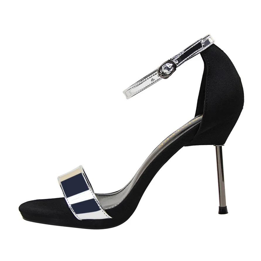 BIGTREE Summer Concise Thin Heels Sandals Women PU Leather Flock Fashion Buckle High Shoes Open Toe Women's Dress | Обувь