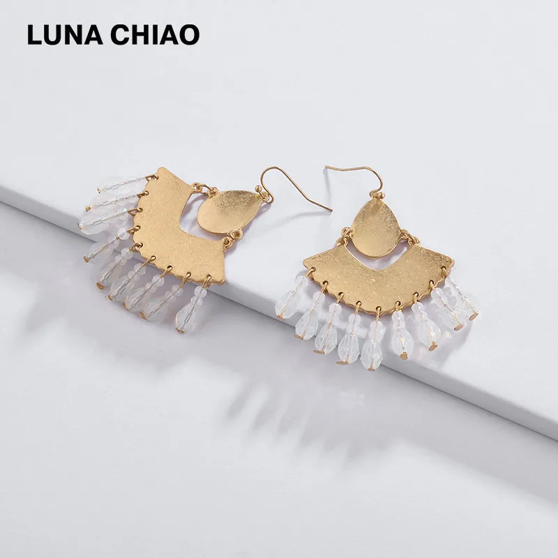 LUNA CHIAO Мода Bijoux поношенное золотое покрытие веер форма бахромой металлические