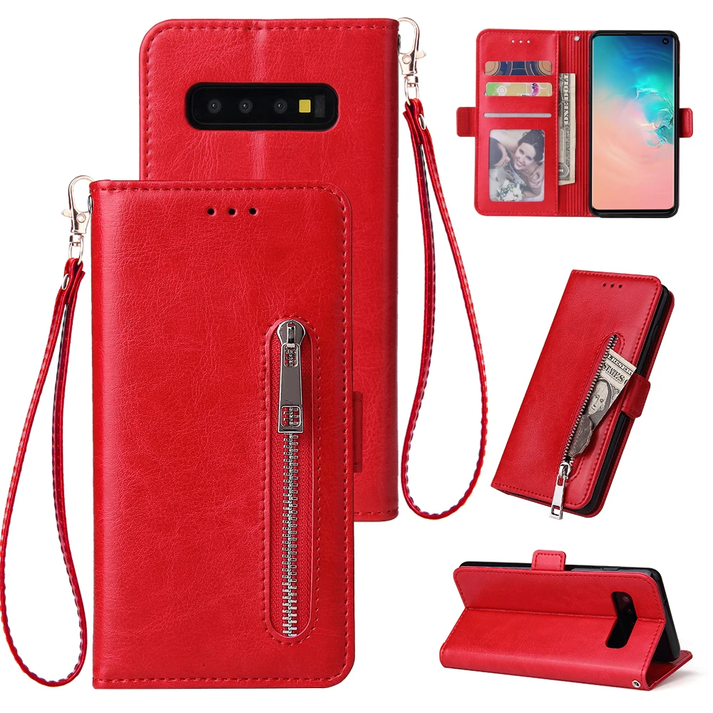 Кожаный чехол бумажник на молнии для Samsung Note 10 Plus S8 S9 S10 S10e 8 9 J4 J6 A750 A9 A10 30 A40 A50
