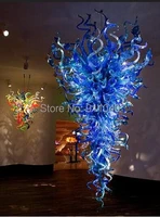 free shipping ac led lobby blue colored glass art hand blown pendant lighting