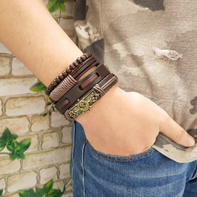 Винтажный браслет с черепом веревка бусины ручной работы плетеные кожаные