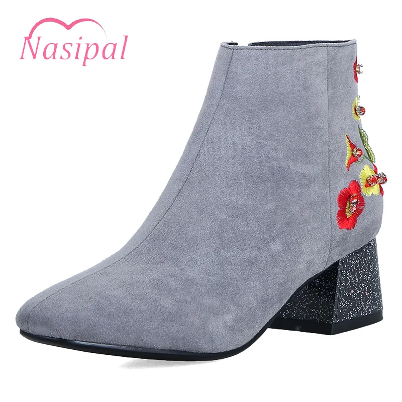Nasipal зимняя модная женская обувь с вышивкой на не сужающихся книзу высоких