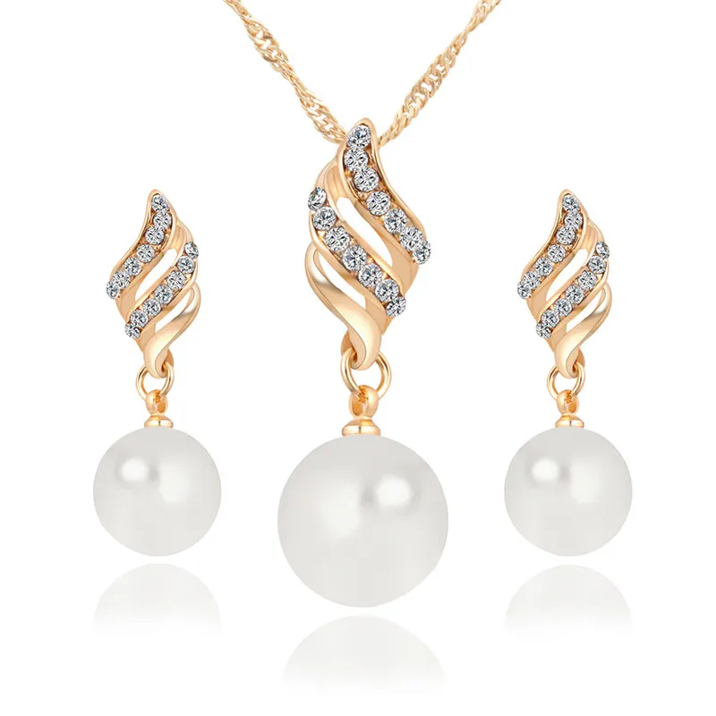 

Crystal Women Necklace Earrings Jewelry Sets Crystal Imitation Pearls Wedding Party Jewelry Sets For Women Gift