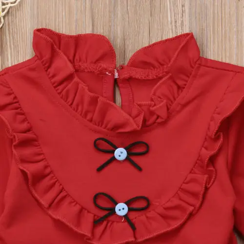 2018 Autumn Flower Girl Princess Bowknot Dress Kids Baby Party Wedding Long Sleeve Ruffle Collar Red Tutu Dresses Clothes | Детская